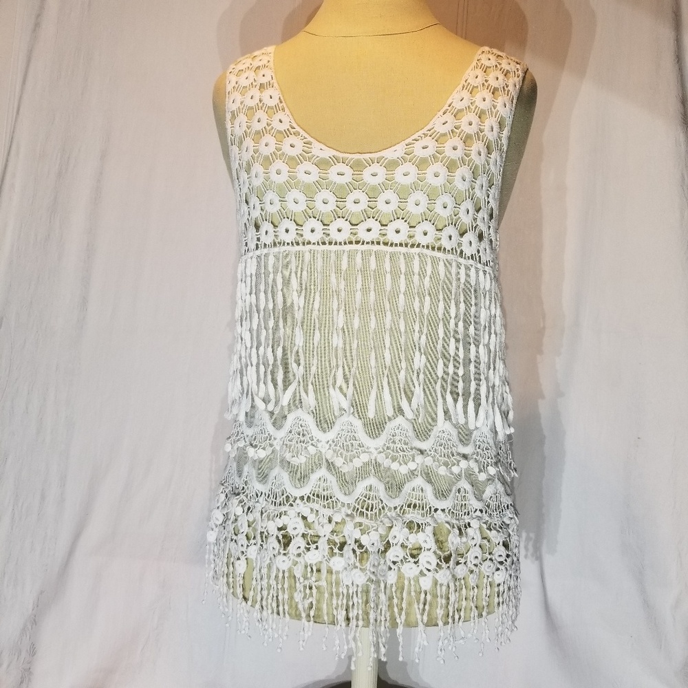 Sheer fringe tank top